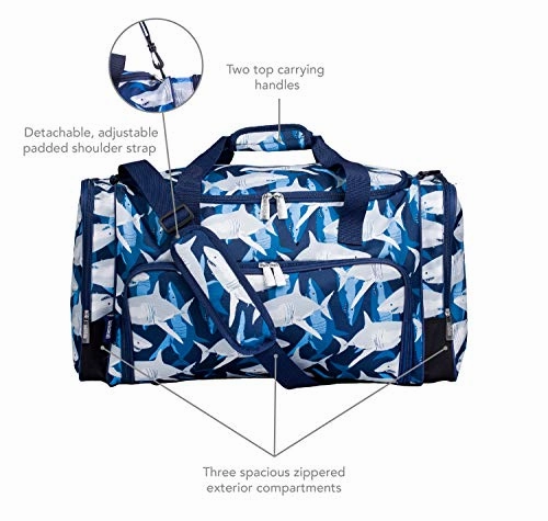 Wildkin Kids Weekender Duffel Bag for Boys and Girls, Carry-On Size and Perfect for Weekend or Overnight Travel, 600-Denier Polyester Fabric Duffel Bags Measures 22 x 12 x 12 Inches (Sharks)