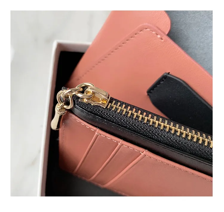Women Light Red Leather Small Wallet Envelope Change Wallet Slim Coin Wallet For Women