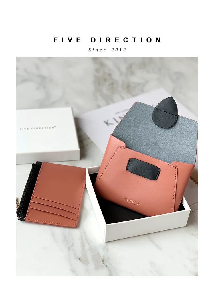Women Light Red Leather Small Wallet Envelope Change Wallet Slim Coin Wallet For Women