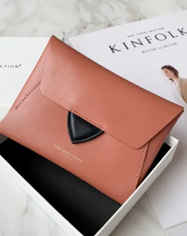Women Light Red Leather Small Wallet Envelope Change Wallet Slim Coin Wallet For Women