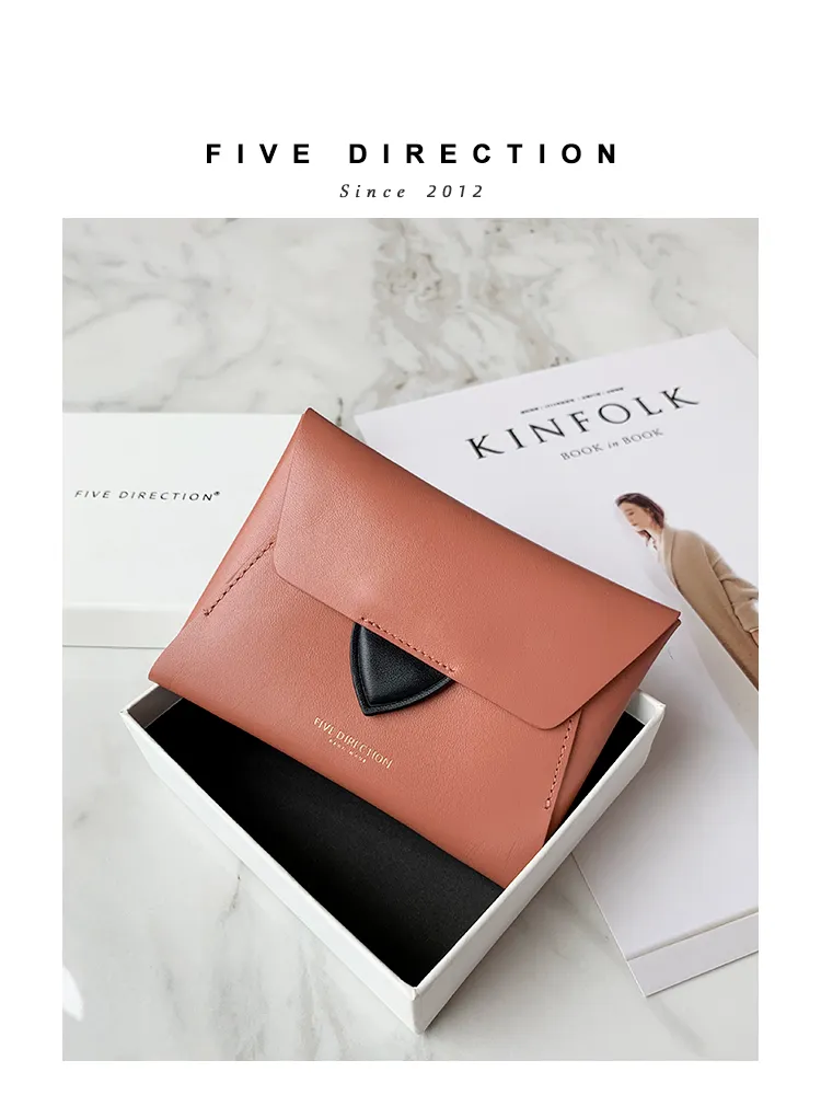 Women Light Red Leather Small Wallet Envelope Change Wallet Slim Coin Wallet For Women