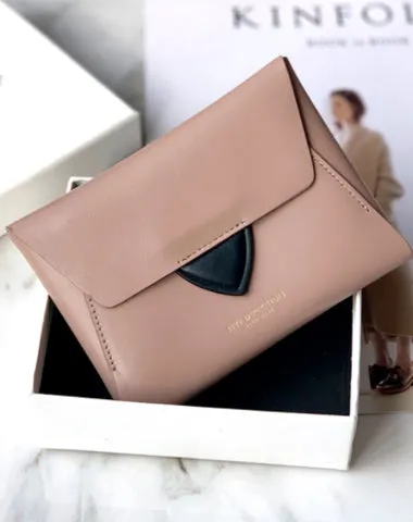 Women Light Red Leather Small Wallet Envelope Change Wallet Slim Coin Wallet For Women