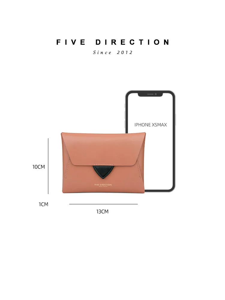 Women Light Red Leather Small Wallet Envelope Change Wallet Slim Coin Wallet For Women