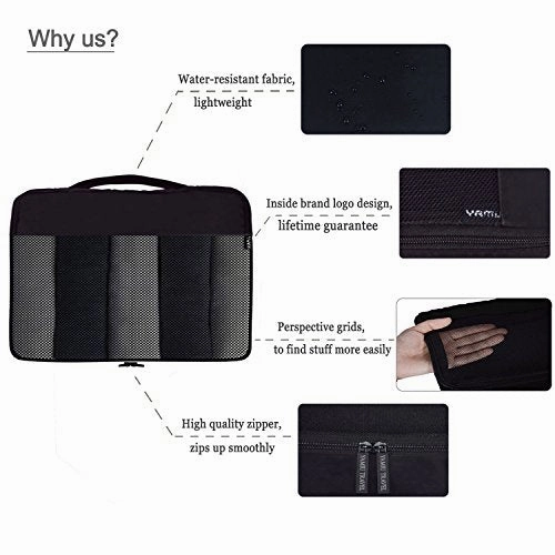 YAMIU Packing Cubes 7-Pcs Travel Organizer Accessories with Shoe Bag & 2 Toiletry Bags(Black)