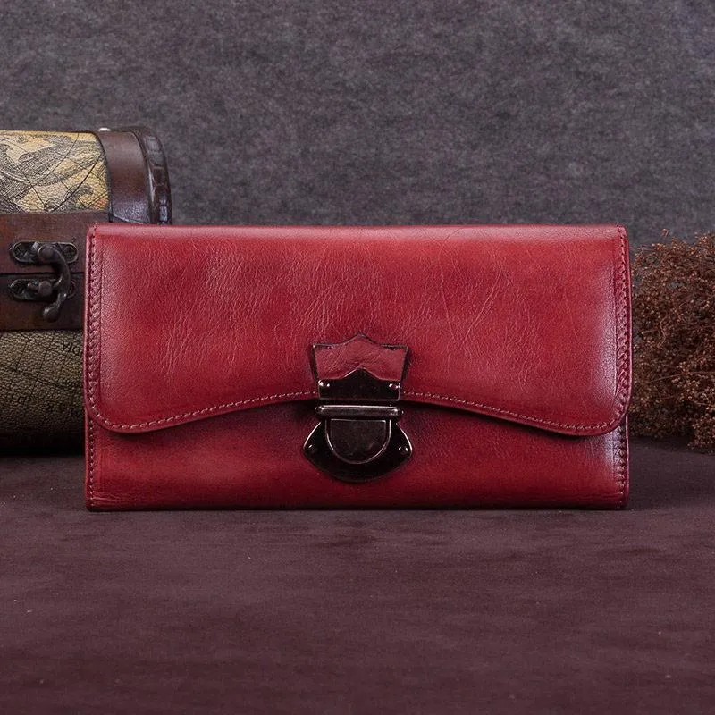 Yellow Vintage Womens Leather Long Clutch Red Long Wallet Green Phone Purses for Ladies