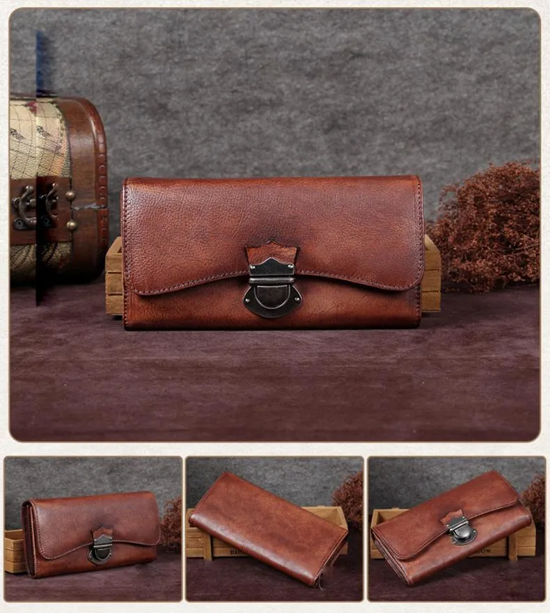 Yellow Vintage Womens Leather Long Clutch Red Long Wallet Green Phone Purses for Ladies