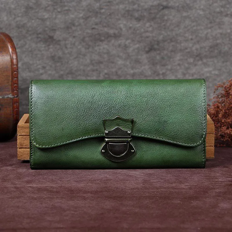 Yellow Vintage Womens Leather Long Clutch Red Long Wallet Green Phone Purses for Ladies