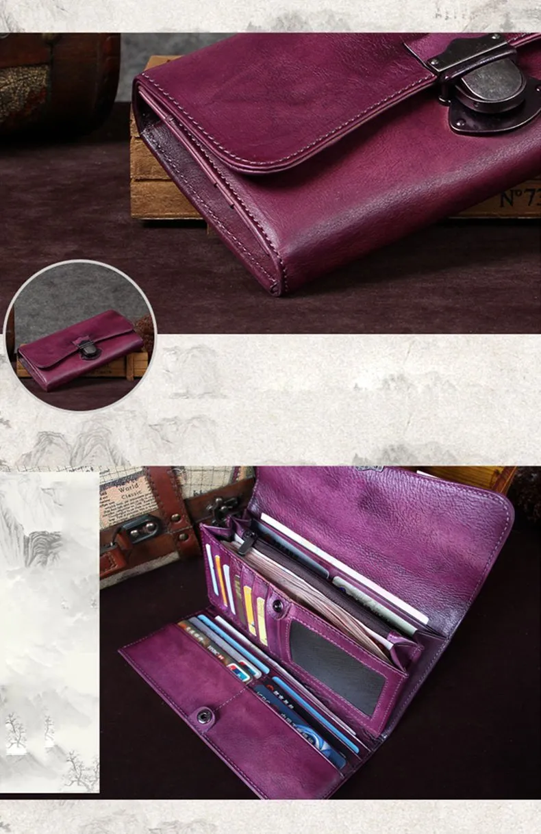 Yellow Vintage Womens Leather Long Clutch Red Long Wallet Green Phone Purses for Ladies