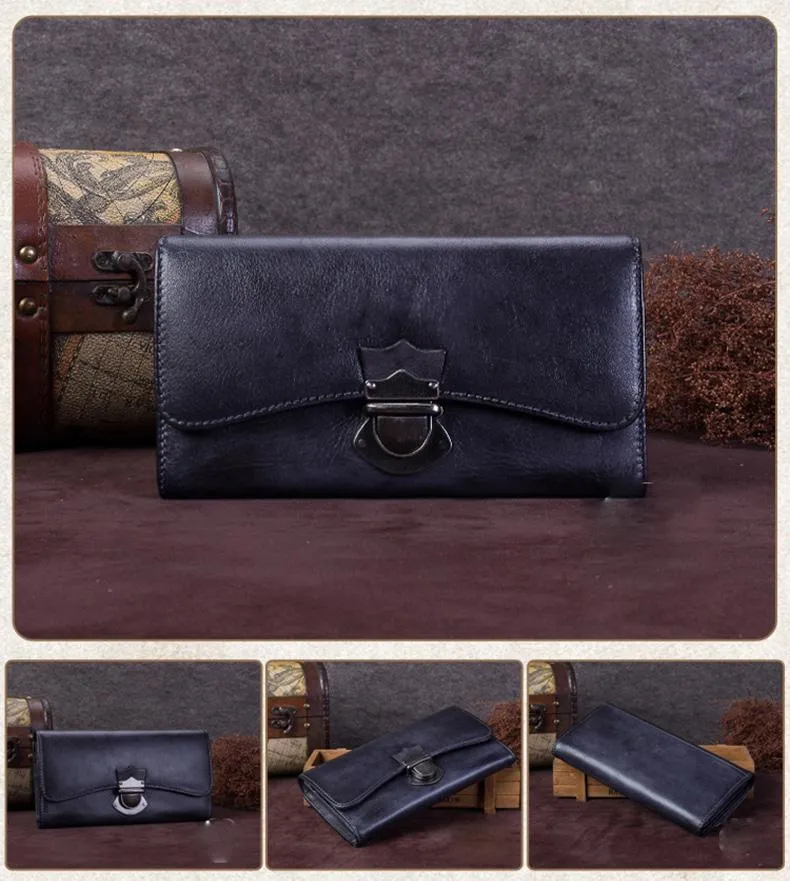 Yellow Vintage Womens Leather Long Clutch Red Long Wallet Green Phone Purses for Ladies