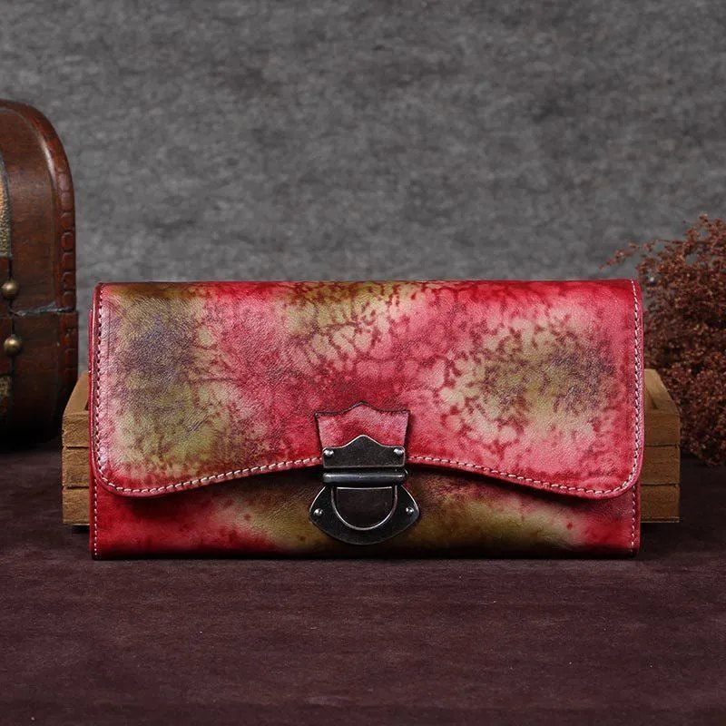 Yellow Vintage Womens Leather Long Clutch Red Long Wallet Green Phone Purses for Ladies