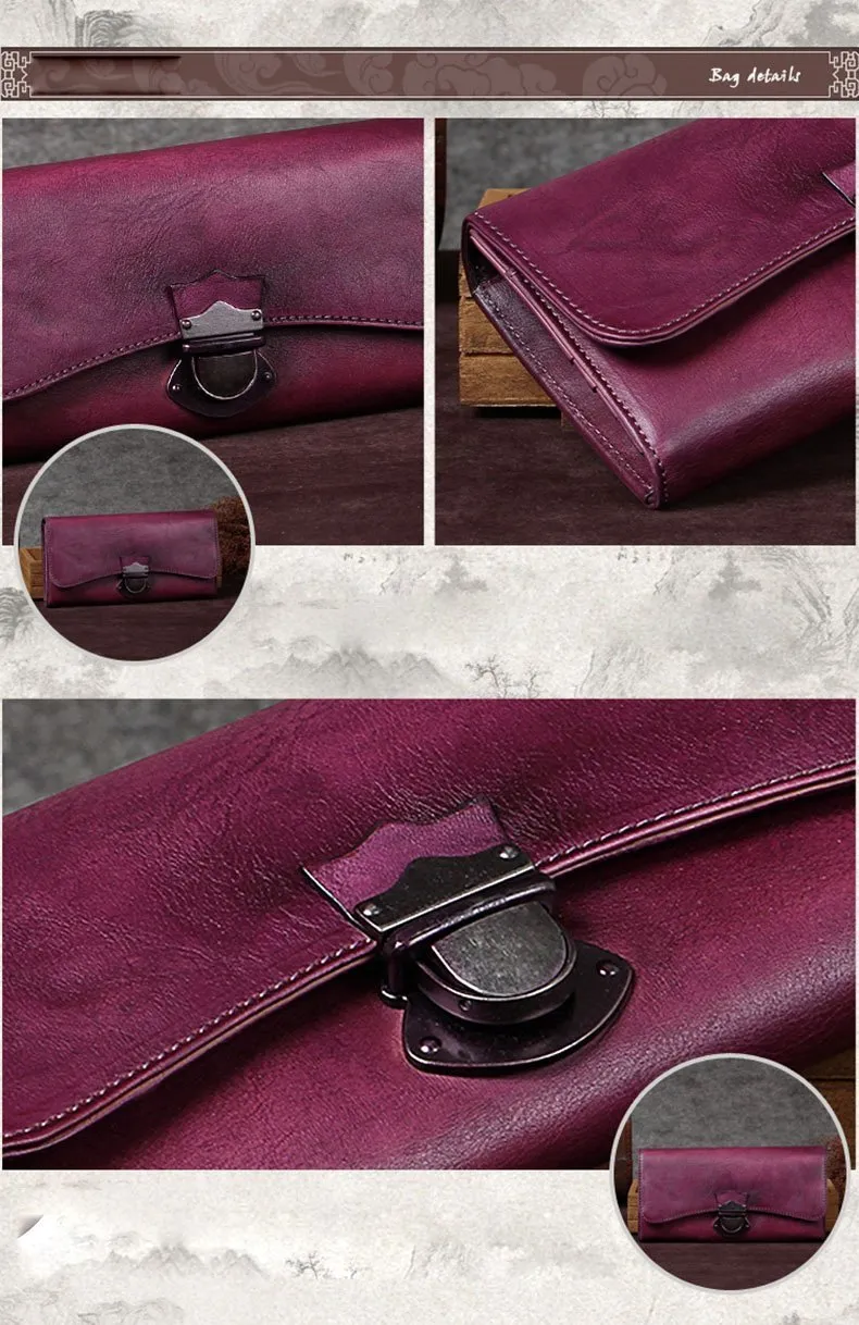 Yellow Vintage Womens Leather Long Clutch Red Long Wallet Green Phone Purses for Ladies