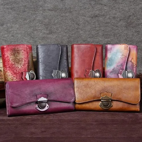 Yellow Vintage Womens Leather Long Clutch Red Long Wallet Green Phone Purses for Ladies