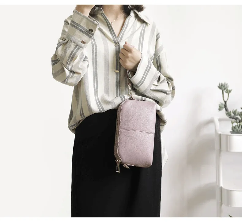 Zip Womens Leather Wristlet Wallet Gray Crossbody Purse Cute Shoulder Bag for Women